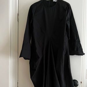 Black dress midi with gathering in front